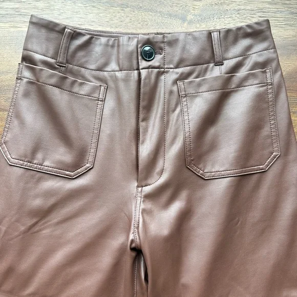 Maeve Anthropologie Chocolate Brown Colette Cropped Wide-Leg Faux Leather Pants - Picture 5 of 11
